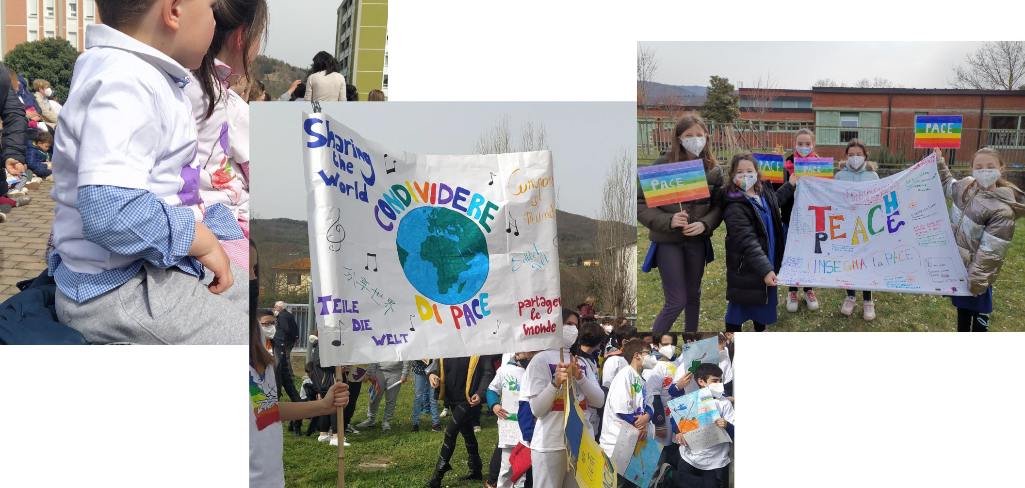 Bambini con cartelloni per la pace