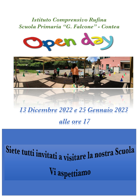 Locandina Open Day Scuola Primaria G. Falcone - Contea