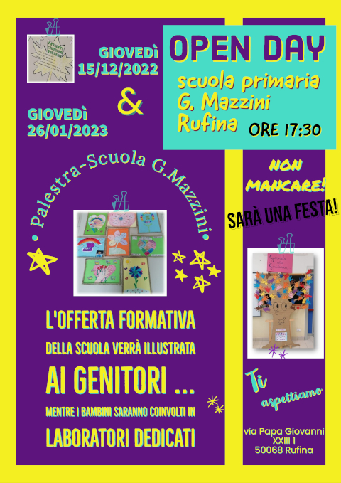 Locandina Open Day Scuola Primaria G. Mazzini - Rufina